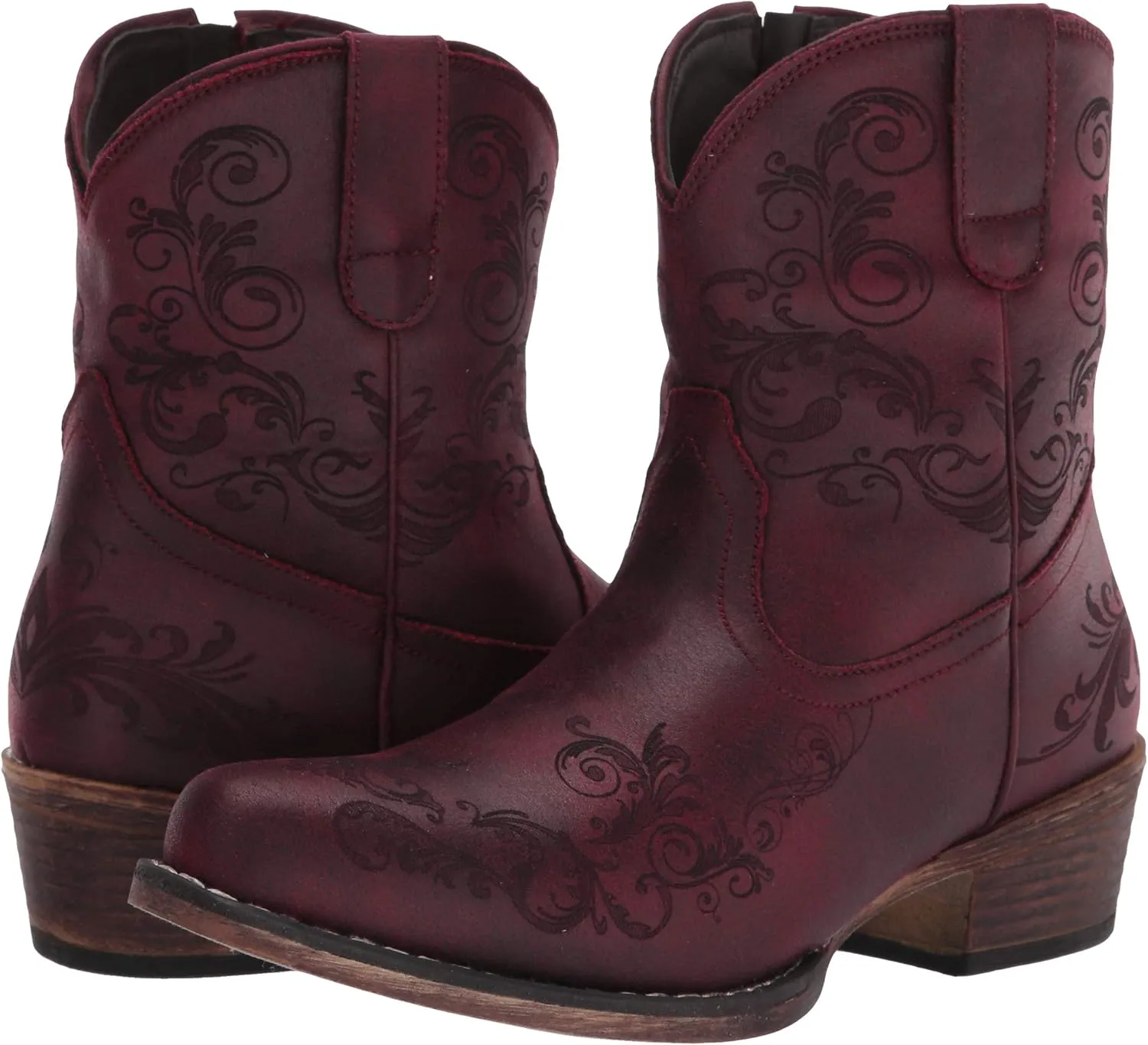 ROPER Womens Short Stuff Embossed Snip Toe Casual Boots Ankle Low Heel 1-2" - Brown