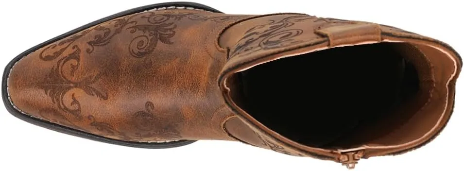 ROPER Womens Short Stuff Embossed Snip Toe Casual Boots Ankle Low Heel 1-2" - Brown