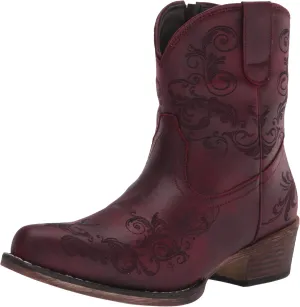 ROPER Womens Short Stuff Embossed Snip Toe Casual Boots Ankle Low Heel 1-2" - Brown
