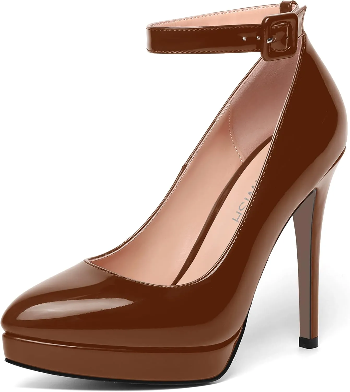 ROSERWISH Womens Ankle Strap Platform Elegant Pointed Toe Night Club Buckle Sexy Patent Stiletto High Heel Pumps Dress Shoes 4.7 Inch