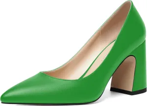 ROSERWISH Womens Sexy Elegant Pointed Toe Slip On Matte Wedding Block High Heel Pumps Dressy Shoes 3.5 Inch