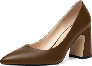 ROSERWISH Womens Sexy Elegant Pointed Toe Slip On Matte Wedding Block High Heel Pumps Dressy Shoes 3.5 Inch