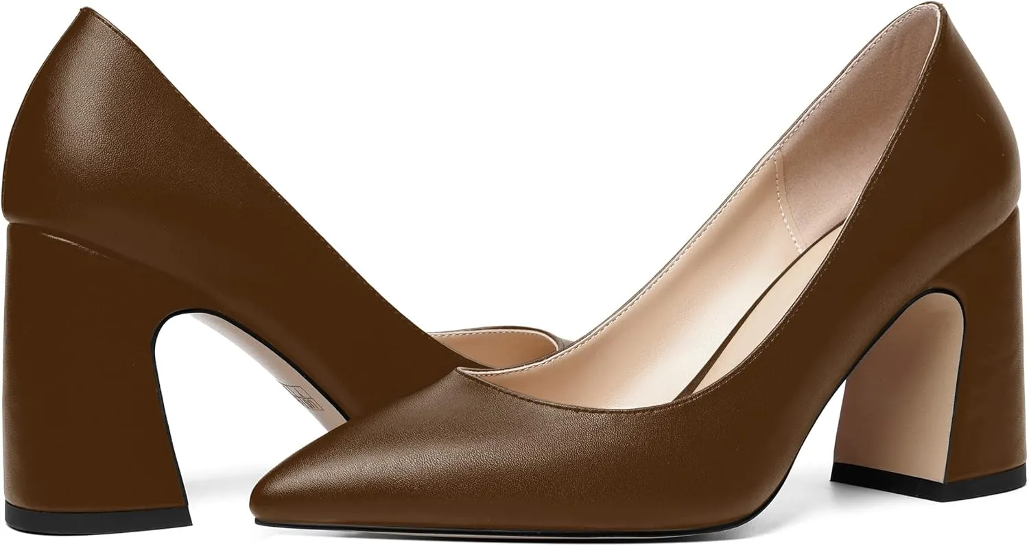 ROSERWISH Womens Sexy Elegant Pointed Toe Slip On Matte Wedding Block High Heel Pumps Dressy Shoes 3.5 Inch