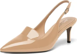ROSERWISH Womens Sexy Elegant Slingback Patent Pointed Toe Work Stiletto Mid Heel Pumps Dress Shoes 2.5 Inch
