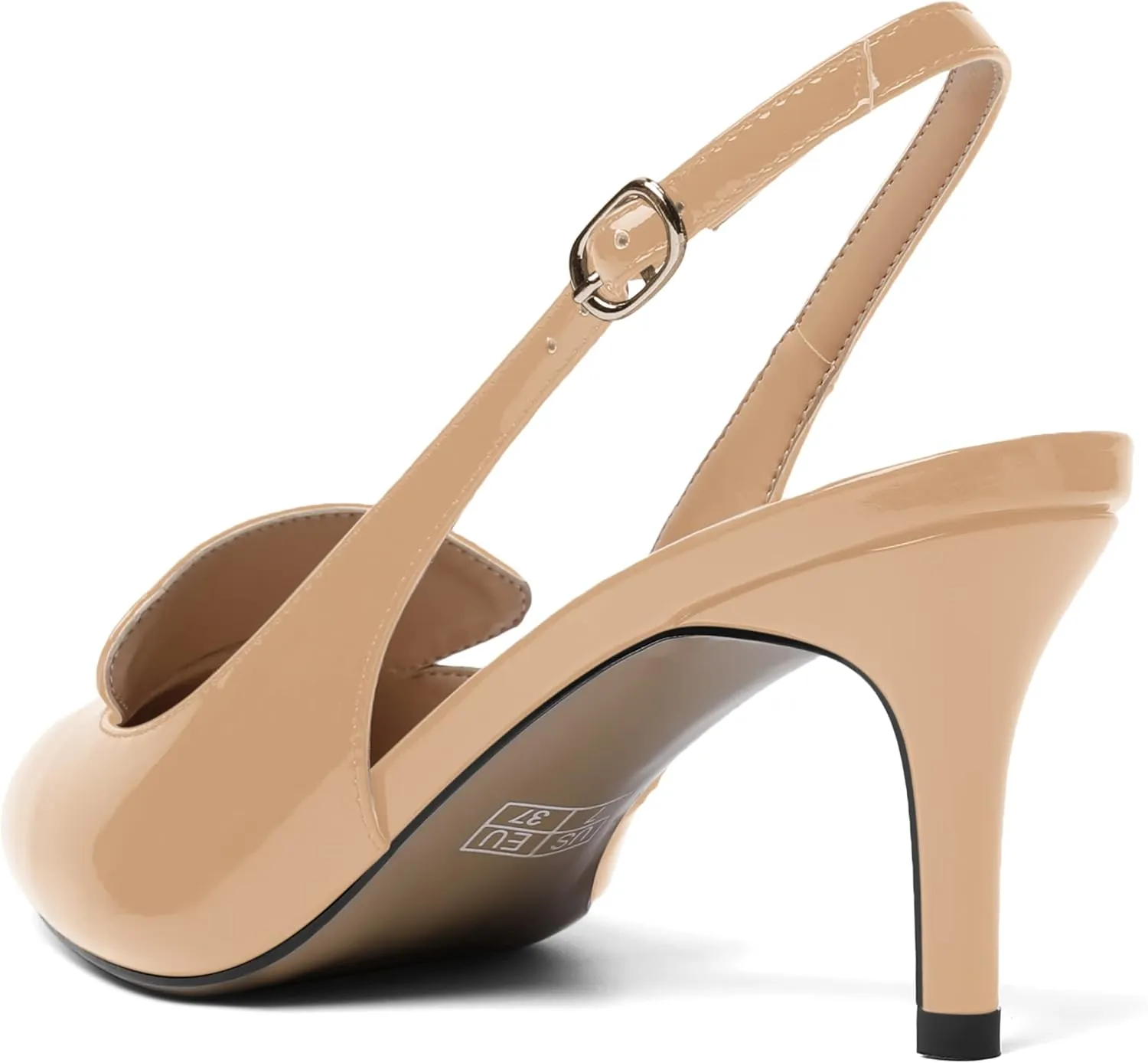 ROSERWISH Womens Sexy Elegant Slingback Patent Pointed Toe Work Stiletto Mid Heel Pumps Dress Shoes 2.5 Inch
