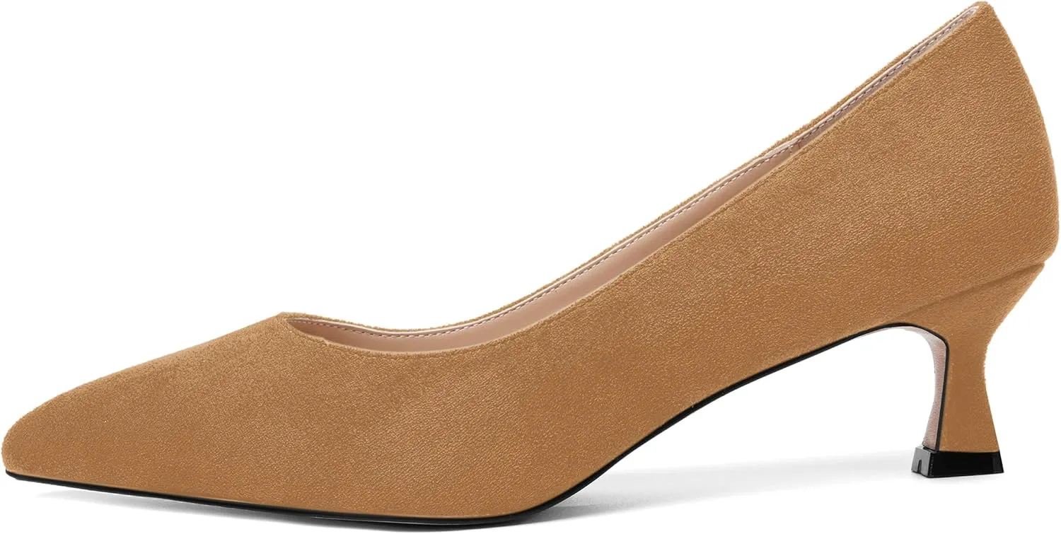 ROSERWISH Womens Slip On Casual Office Suede Pointed Toe Elegant Kitten Low Heel Pumps Dress Shoes 2 Inch