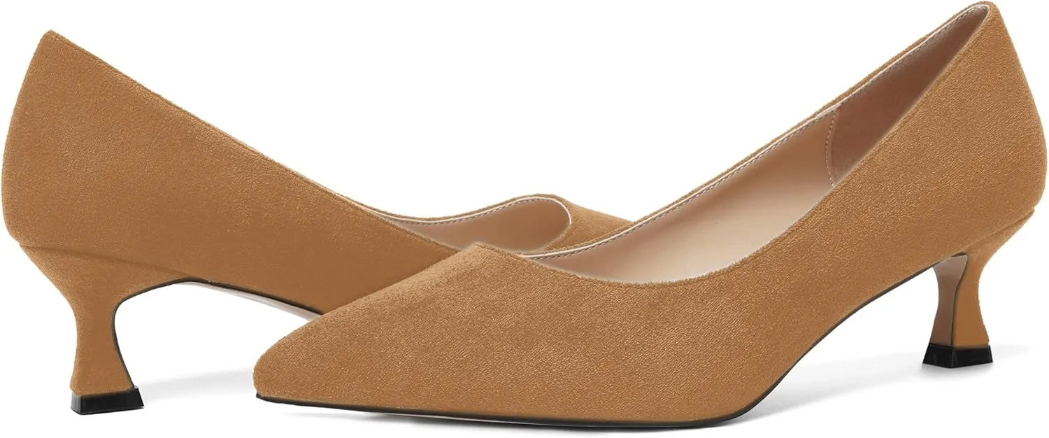 ROSERWISH Womens Slip On Casual Office Suede Pointed Toe Elegant Kitten Low Heel Pumps Dress Shoes 2 Inch