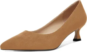 ROSERWISH Womens Slip On Casual Office Suede Pointed Toe Elegant Kitten Low Heel Pumps Dress Shoes 2 Inch