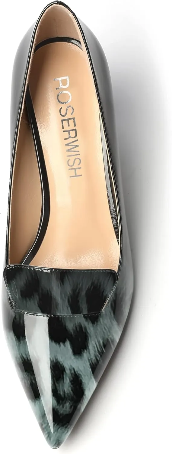 ROSERWISH Womens Slip On Pointed Toe Elegant Sexy Patent Party Chunky High Heel Pumps Dress Shoes 2.5 Inch