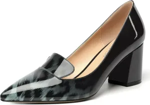 ROSERWISH Womens Slip On Pointed Toe Elegant Sexy Patent Party Chunky High Heel Pumps Dress Shoes 2.5 Inch