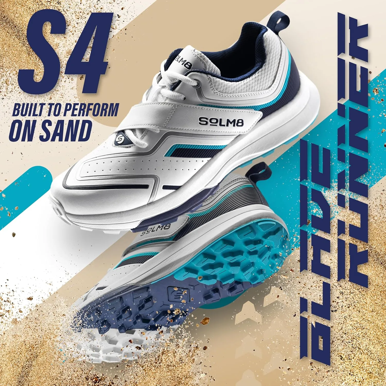 S4 Lightweight Cricket Shoes for Men Fast Strap Rubber Spikes, Water-Resistant Footwear for Outdoor and Field Sports with All Round Performance