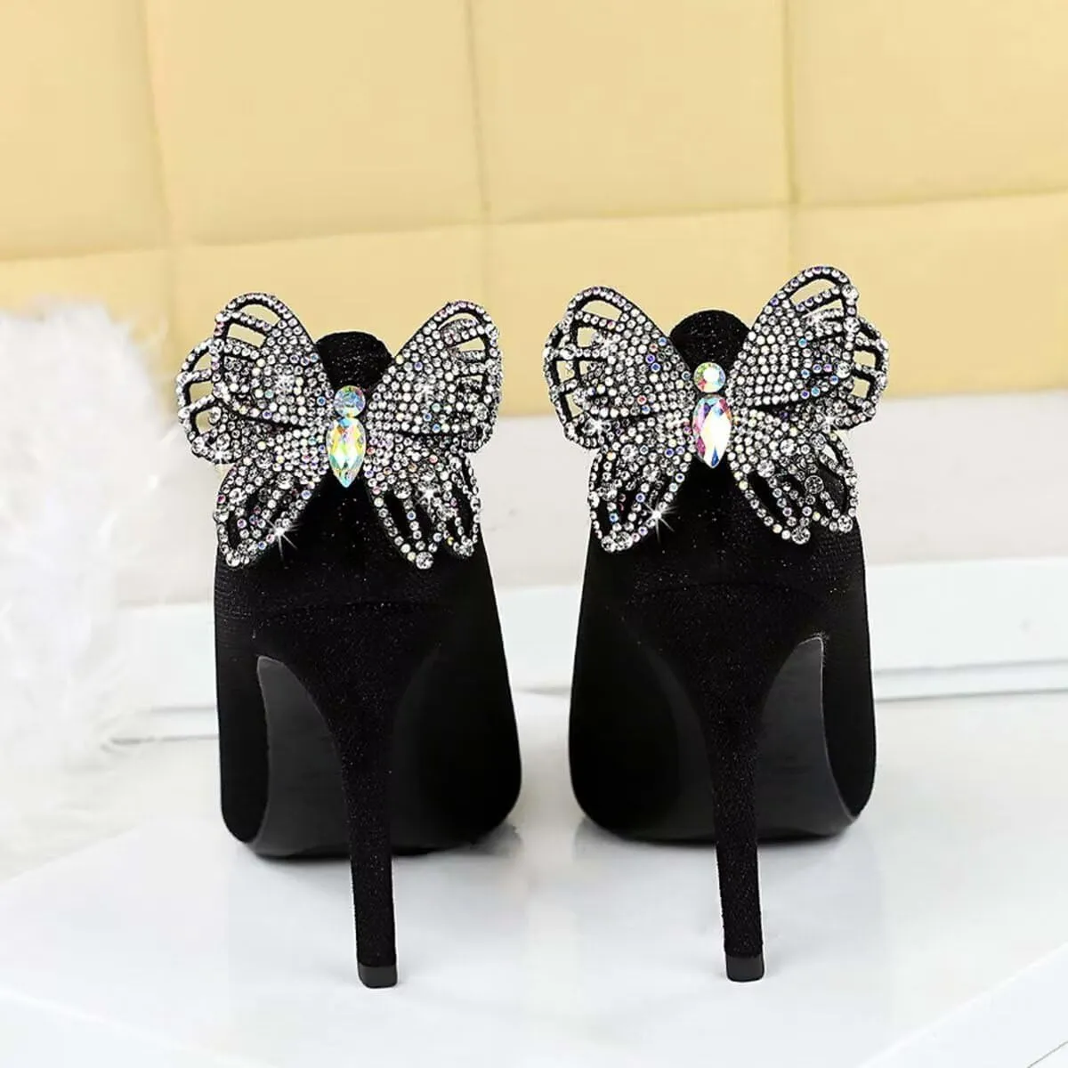 SACFOF Women's Pointed Toe High Heel Dress Pump Shoes Stiletto Bow Sexy Slip on Dress Prom Party Evening Pump Shoes