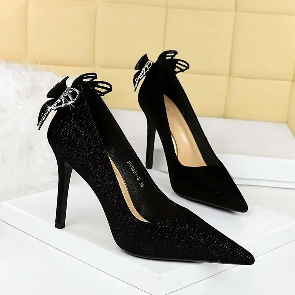 SACFOF Women's Pointed Toe High Heel Dress Pump Shoes Stiletto Bow Sexy Slip on Dress Prom Party Evening Pump Shoes