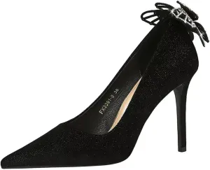 SACFOF Women's Pointed Toe High Heel Dress Pump Shoes Stiletto Bow Sexy Slip on Dress Prom Party Evening Pump Shoes