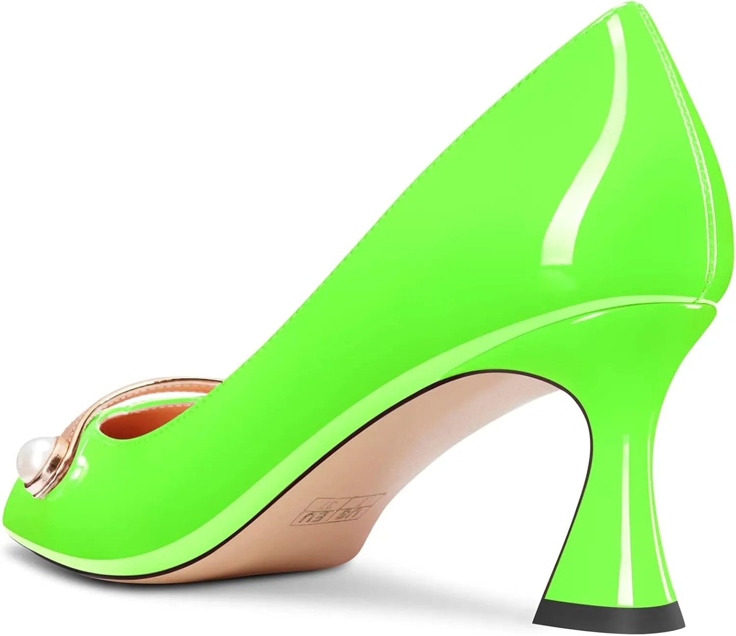 Saekcted Women Chunky Block Mid Heel Pointed Toe Pumps Slip-on Pearls Prom Dress 2.6 Inches Heels