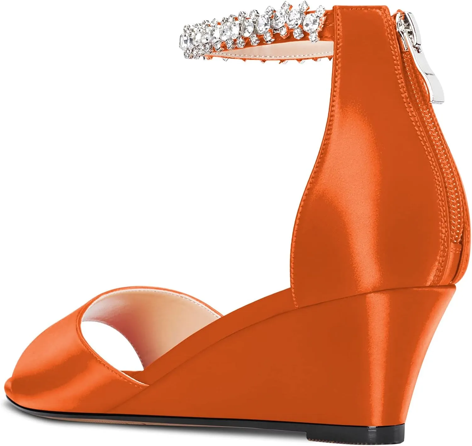 Saekcted Women Chunky Block Wedge Mid Heel Peep Open Toe Sandals Ankle Strap Diamond Crystal Wedding Party Dress 2.0 Inches Heels