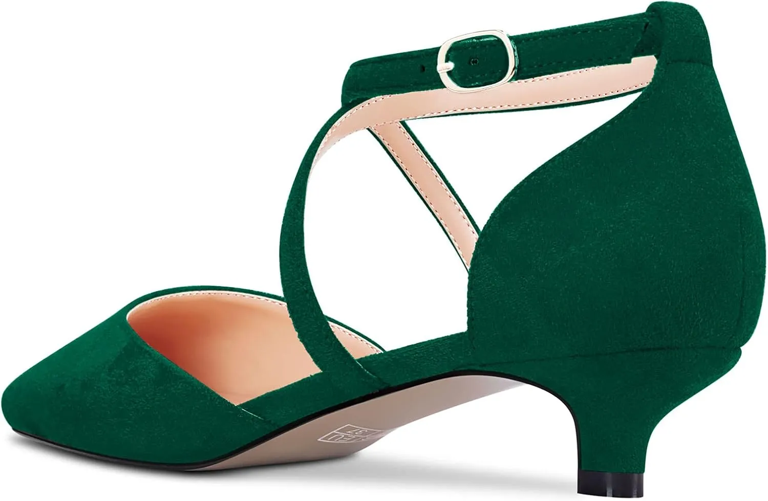 Saekcted Women Girl Low Kitten Heel Close Square Toe Cross-Strap Pumps Classic Cute Dress 1.4 Inches Heels