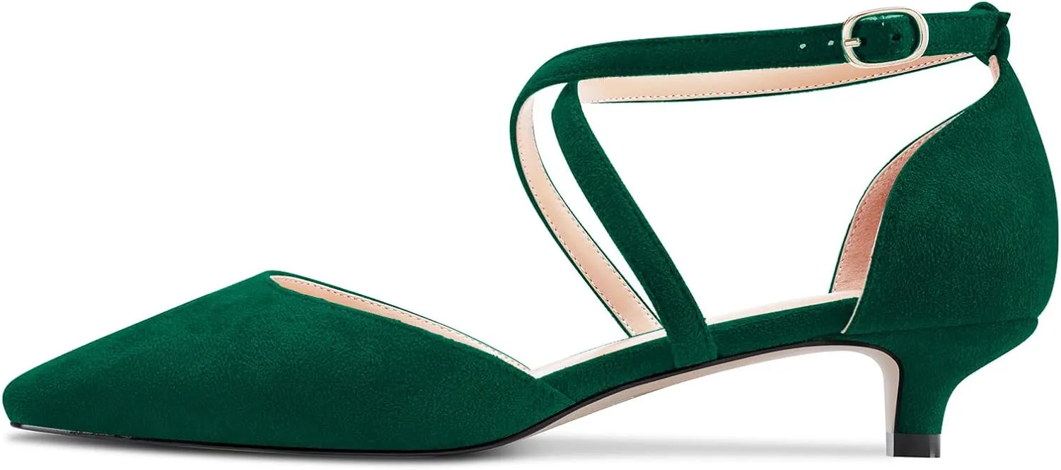 Saekcted Women Girl Low Kitten Heel Close Square Toe Cross-Strap Pumps Classic Cute Dress 1.4 Inches Heels