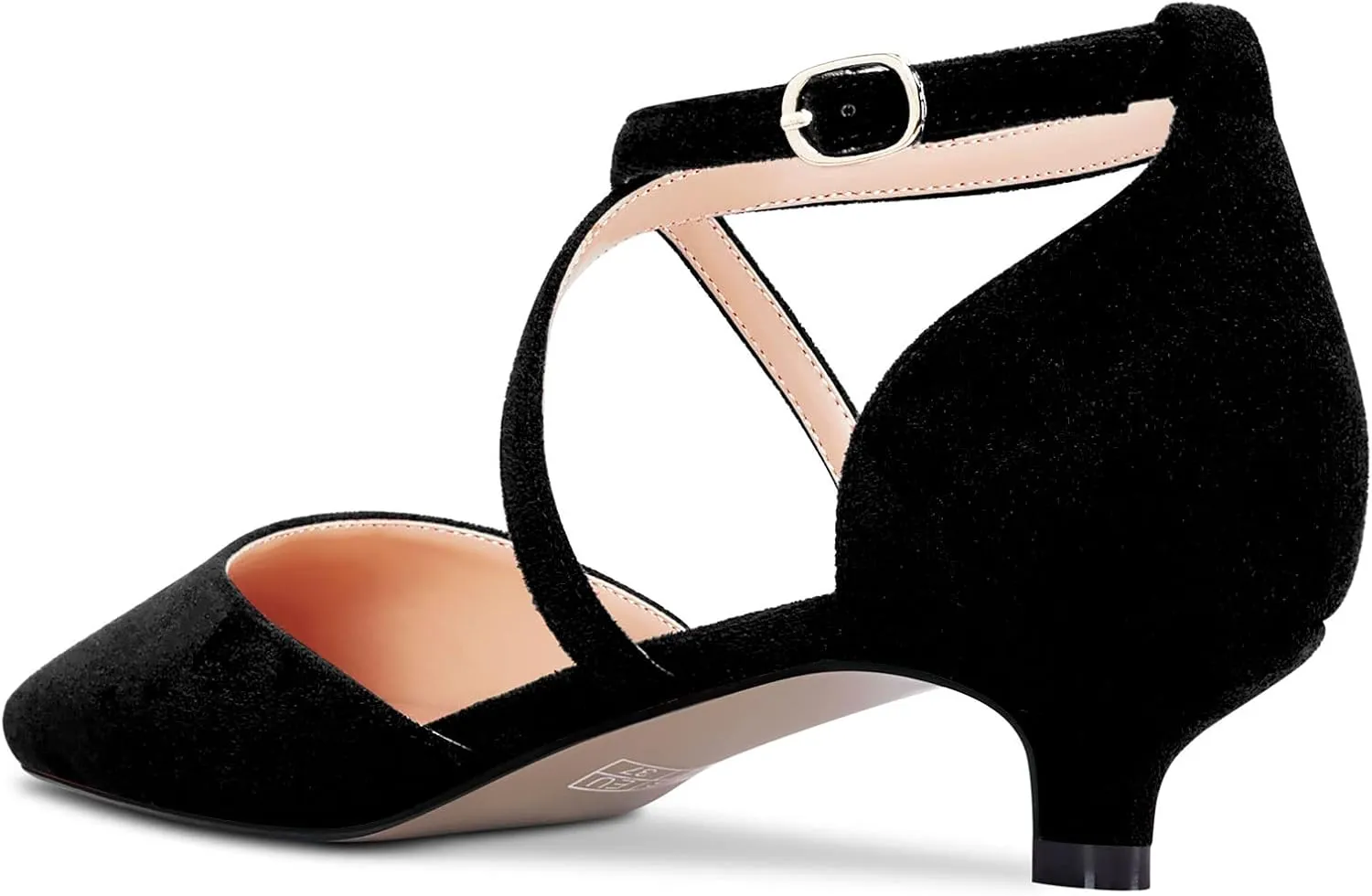 Saekcted Women Girl Low Kitten Heel Close Square Toe Cross-Strap Pumps Classic Cute Dress 1.4 Inches Heels