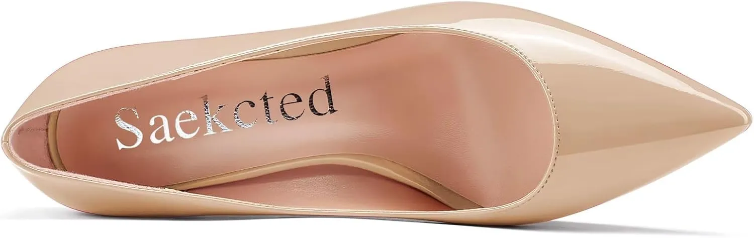Saekcted Women High Stiletto Platform Heel Pointed Toe Pumps Slip-on Wedding Office 3.9 Inches Heels Shoes