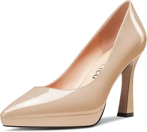 Saekcted Women High Stiletto Platform Heel Pointed Toe Pumps Slip-on Wedding Office 3.9 Inches Heels Shoes