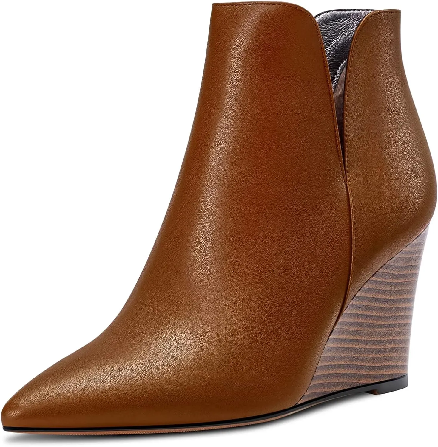 Saekcted Women High Wedge Heel Close Pointed Toe Ankle Boots Short Bootie Two-Piece Classic Slip-on Shoes