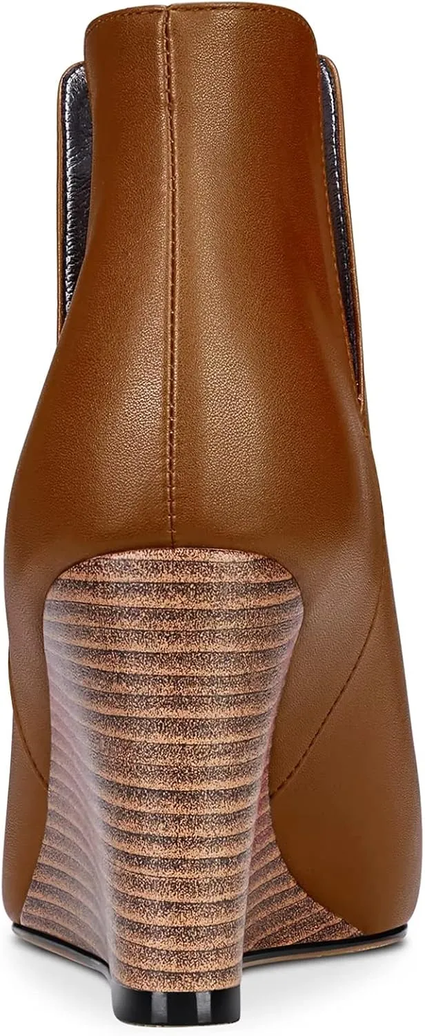 Saekcted Women High Wedge Heel Close Pointed Toe Ankle Boots Short Bootie Two-Piece Classic Slip-on Shoes