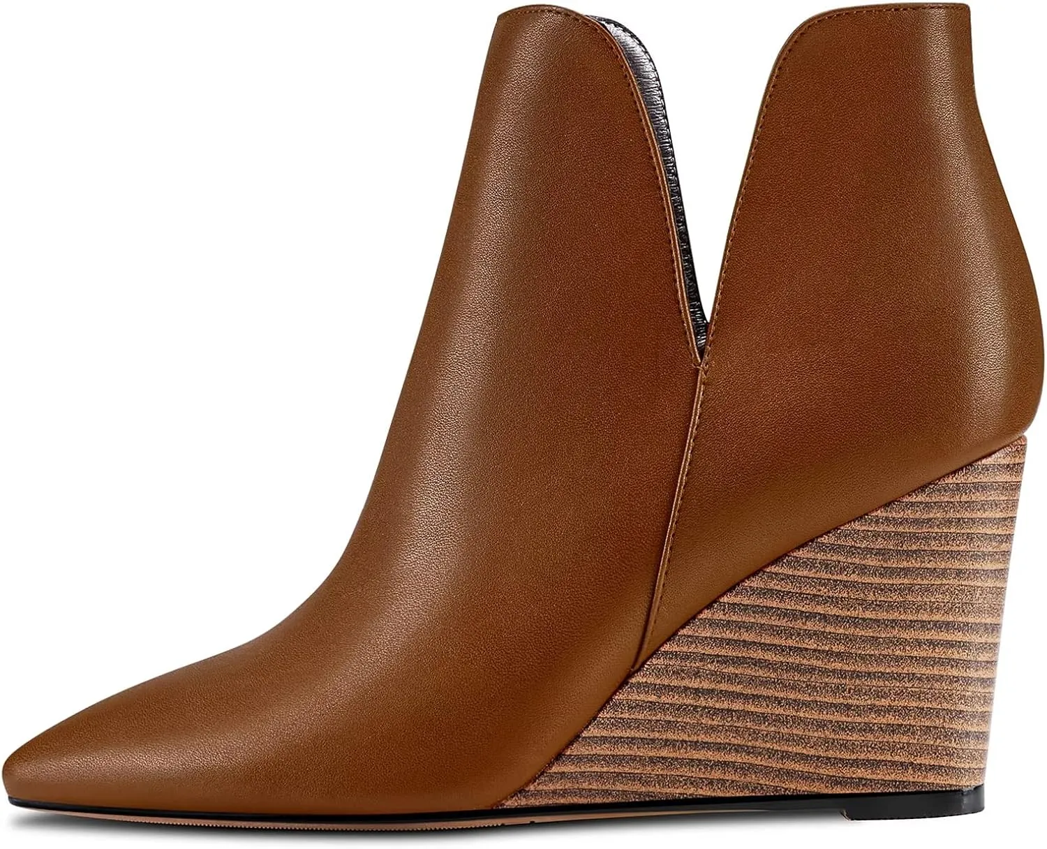 Saekcted Women High Wedge Heel Close Pointed Toe Ankle Boots Short Bootie Two-Piece Classic Slip-on Shoes