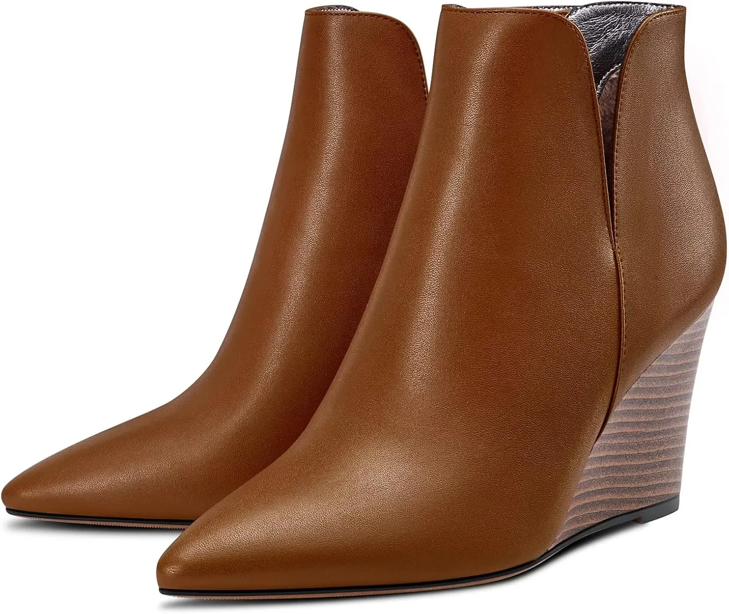 Saekcted Women High Wedge Heel Close Pointed Toe Ankle Boots Short Bootie Two-Piece Classic Slip-on Shoes