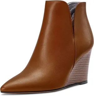 Saekcted Women High Wedge Heel Close Pointed Toe Ankle Boots Short Bootie Two-Piece Classic Slip-on Shoes