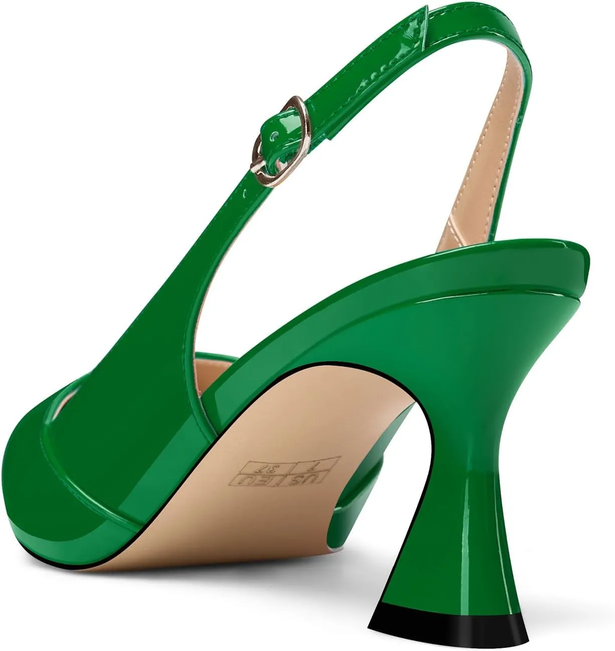 Saekcted Womens Mid Heel Pointed Toe Pumps Ankle Strap Slingback Slip-on Prom Cute Patent Leather Summer 2.6 Inches Heels