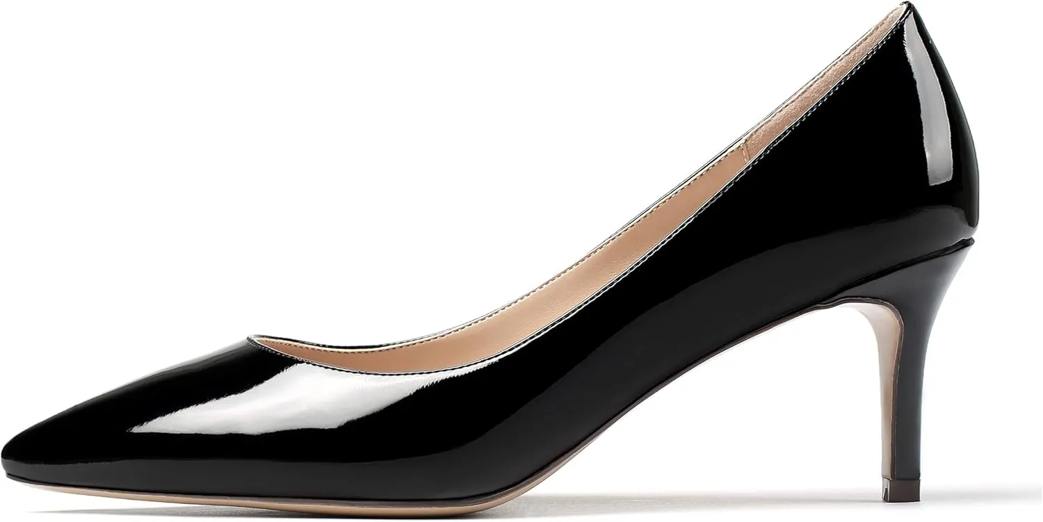 SAMMITOP Women's Pointed Toe Mid Heel Classic Pumps Slip On Elegant Formal Party Dress Shoes