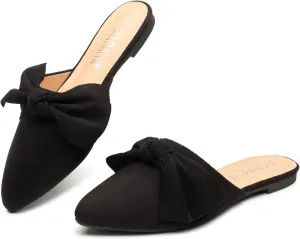 SANDALUP Mules for Woman, Women's Mules, Closed Pointed Toe Backless Loafer Shoes, Cute Bow Women's Mules, Slip On Mules Flats Shoes for Work Business Casual Shoes