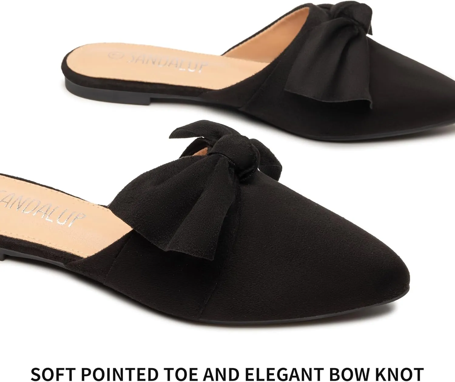 SANDALUP Mules for Woman, Women's Mules, Closed Pointed Toe Backless Loafer Shoes, Cute Bow Women's Mules, Slip On Mules Flats Shoes for Work Business Casual Shoes