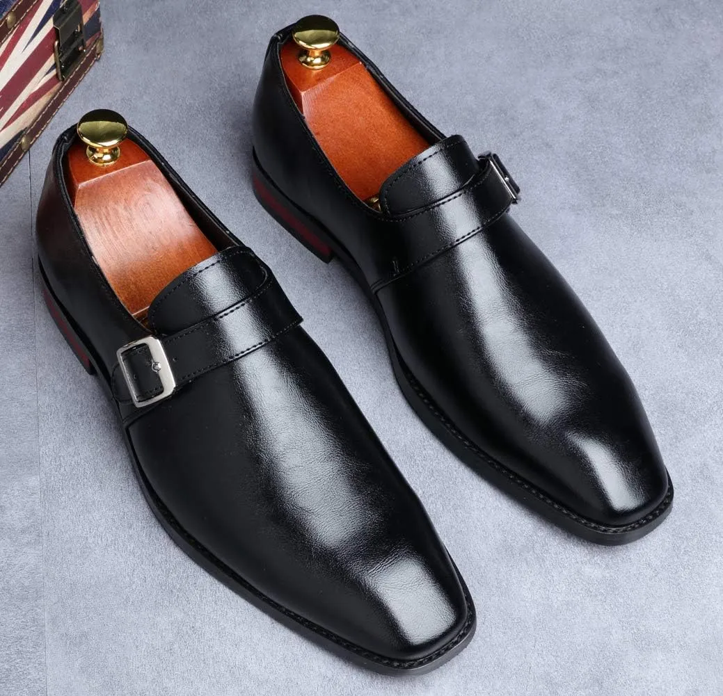 Santimon Mens Dress Shoes Moccasins for Men Slip On Leather Monk Straps Shoes Smoking Slipper Classic Vintage Loafers