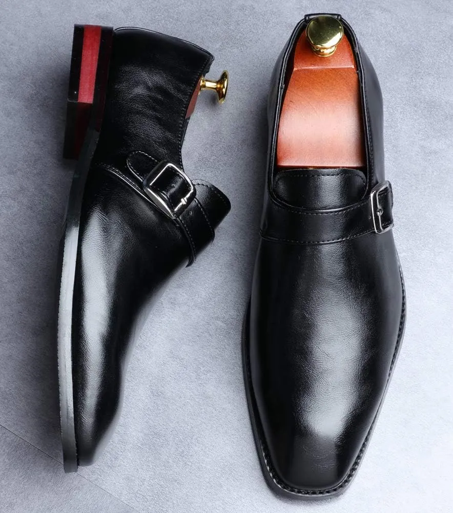 Santimon Mens Dress Shoes Moccasins for Men Slip On Leather Monk Straps Shoes Smoking Slipper Classic Vintage Loafers