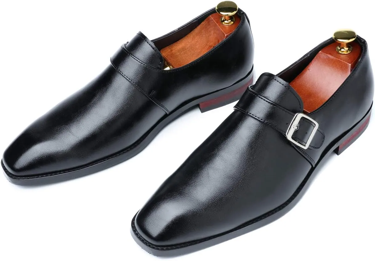 Santimon Mens Dress Shoes Moccasins for Men Slip On Leather Monk Straps Shoes Smoking Slipper Classic Vintage Loafers
