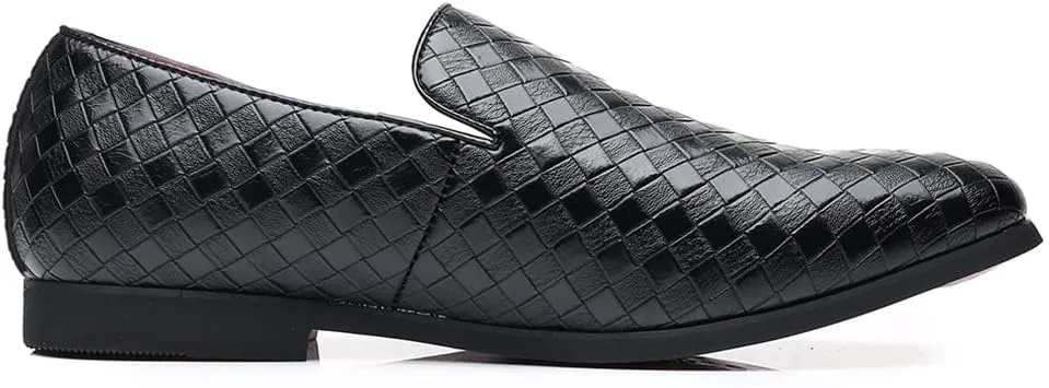 Santimon Men's Woven Moccasin Smoking Loafers Dress Casual Easy Slip-On Leather Formal Lightweight Driving Walking Shoes