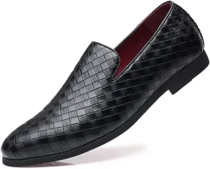 Santimon Men's Woven Moccasin Smoking Loafers Dress Casual Easy Slip-On Leather Formal Lightweight Driving Walking Shoes