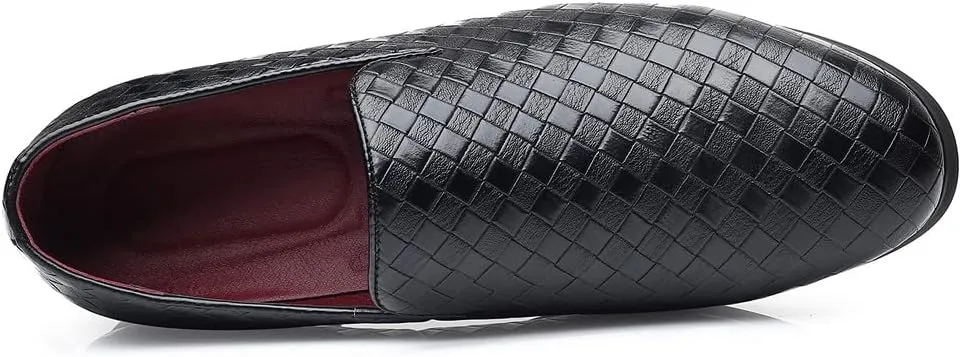 Santimon Men's Woven Moccasin Smoking Loafers Dress Casual Easy Slip-On Leather Formal Lightweight Driving Walking Shoes