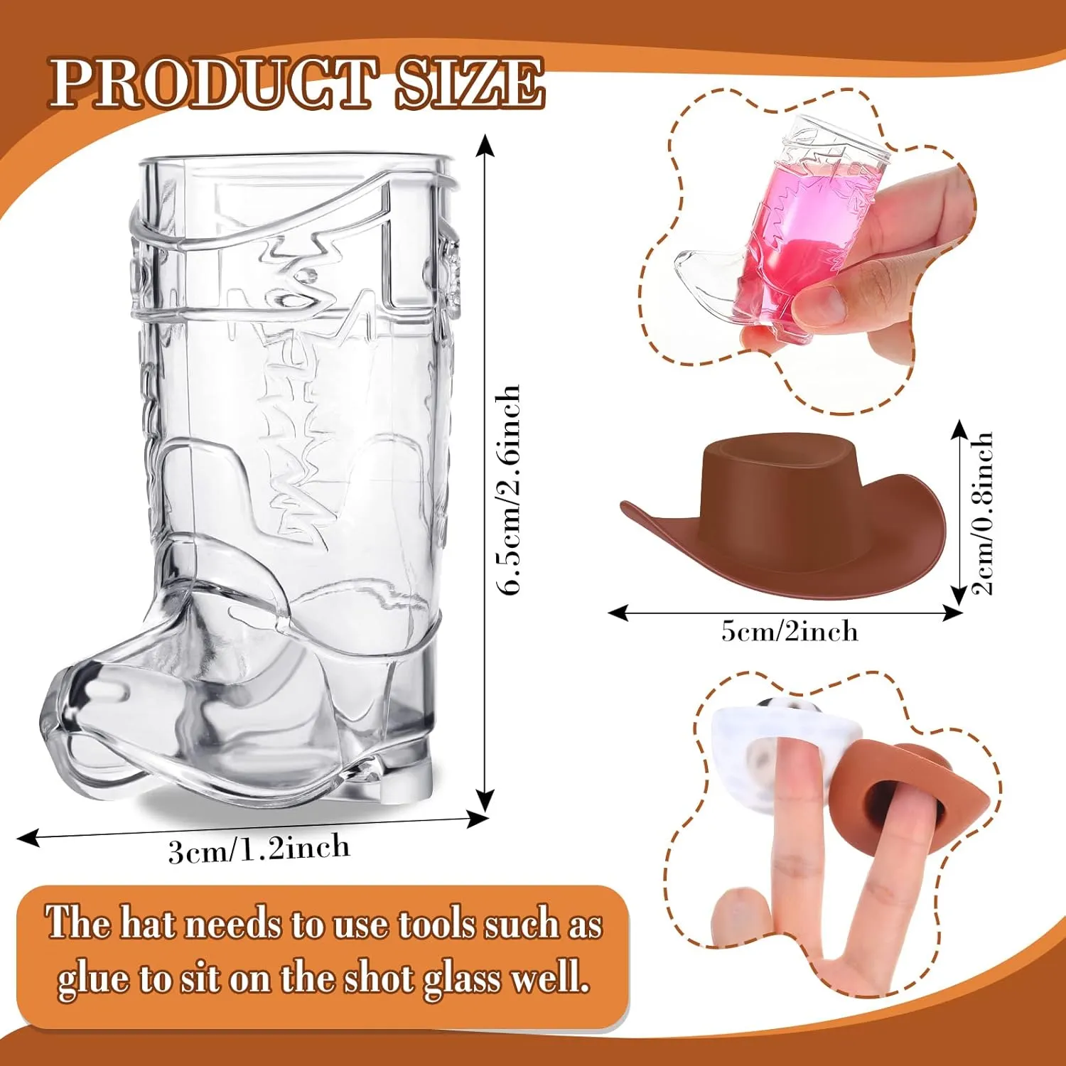 Sawysine 24 Pcs Mini Cowboy Boot Shot Glass Cups Western Cowgirl Hat and Plastic Cowboy Boot Glasses Set Miniature Hat Funny Toys for Cowgirl Theme Party Supplies(Cow Print, Brown)