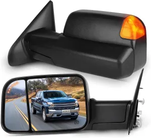 SCITOO Towing Mirrors Compatible with 2002-2008 For Dodge For Ram 1500 2003-2008 For Dodge For Ram 2500 3500 A Pair tow mirror Power Adjusted,Heated,LED Turn Signal Light,with Black Cap Housing