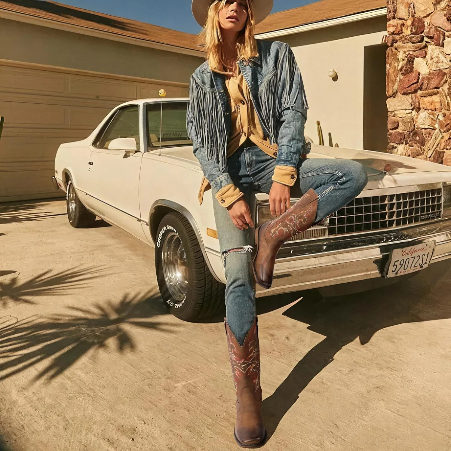 SheSole Cowgirl Boots for Women Square Toe Mid Calf Embroidered Fashion Western Cowboy Boots