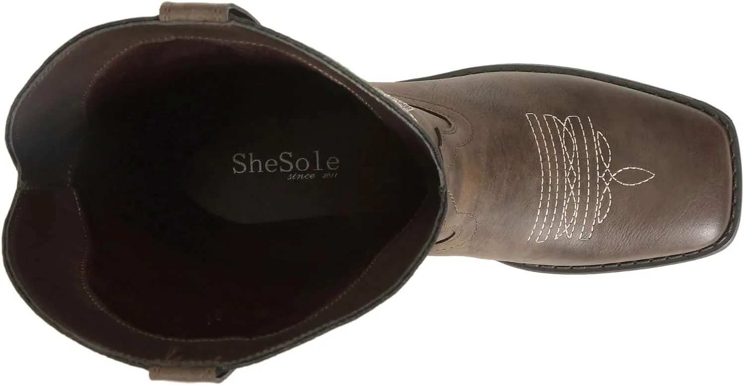 SheSole Cowgirl Boots for Women Square Toe Mid Calf Embroidered Fashion Western Cowboy Boots