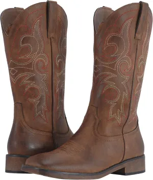 SheSole Cowgirl Boots for Women Square Toe Mid Calf Embroidered Fashion Western Cowboy Boots