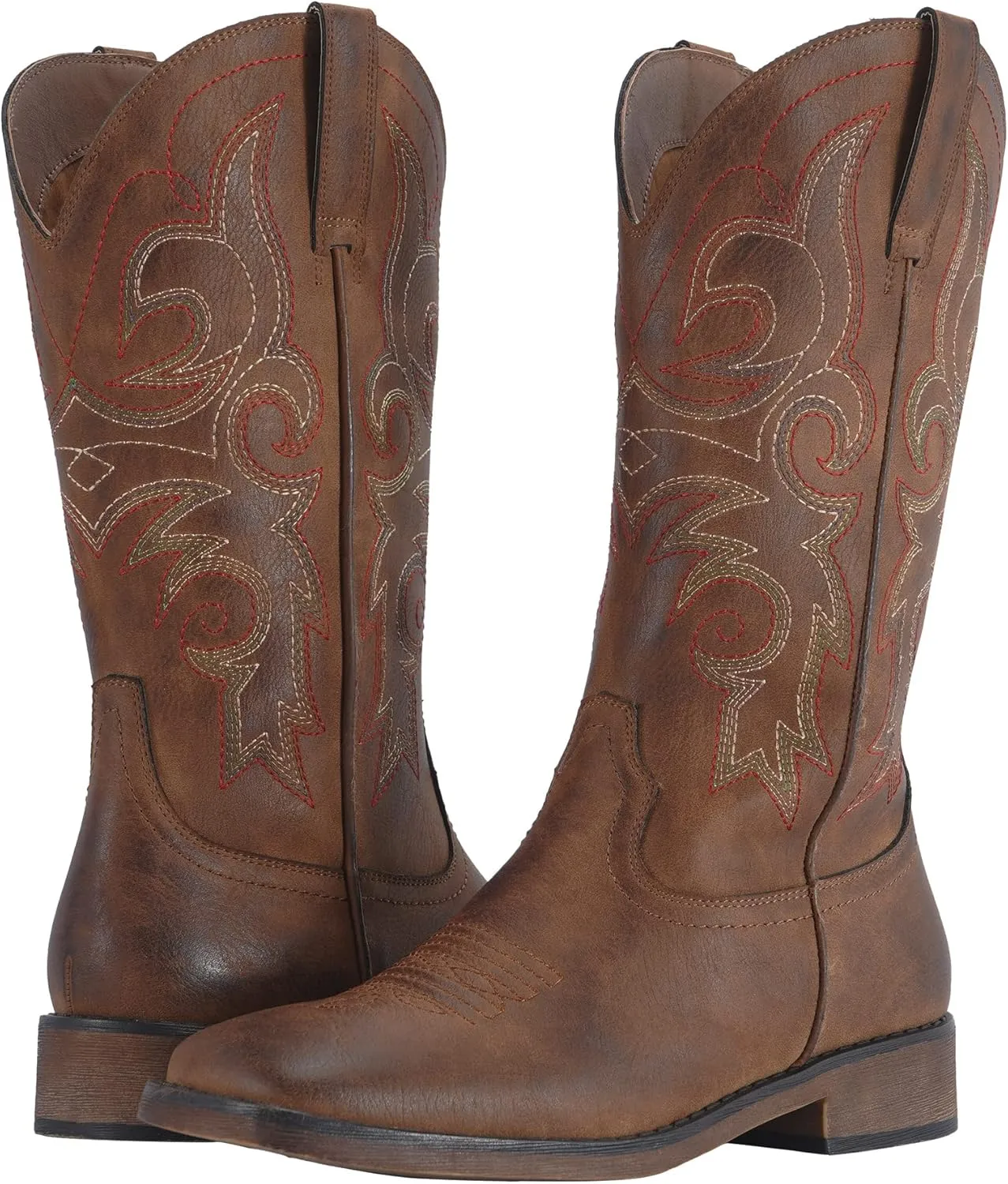 SheSole Cowgirl Boots for Women Square Toe Mid Calf Embroidered Fashion Western Cowboy Boots