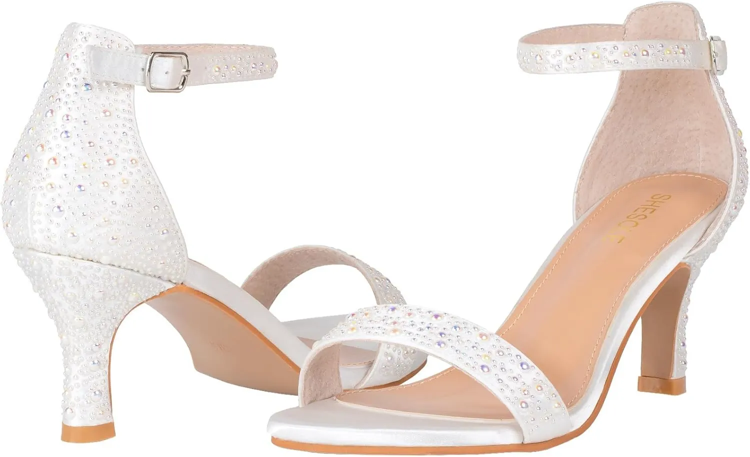 SheSole Women's Dressy Kitten Heels Rhinestone Sandals Elegant Prom Formal Bridal Wedding Shoes