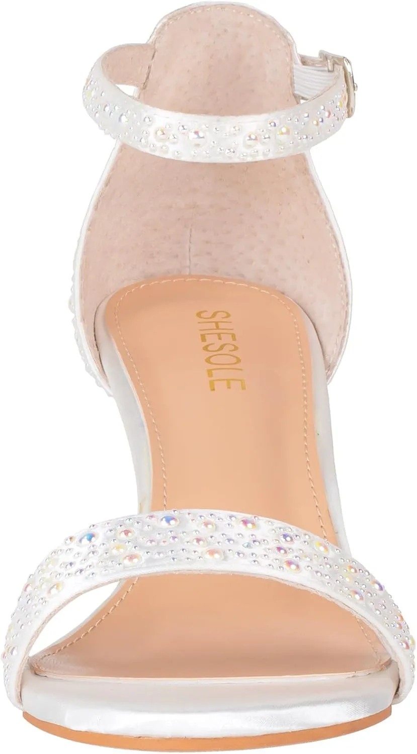SheSole Women's Dressy Kitten Heels Rhinestone Sandals Elegant Prom Formal Bridal Wedding Shoes