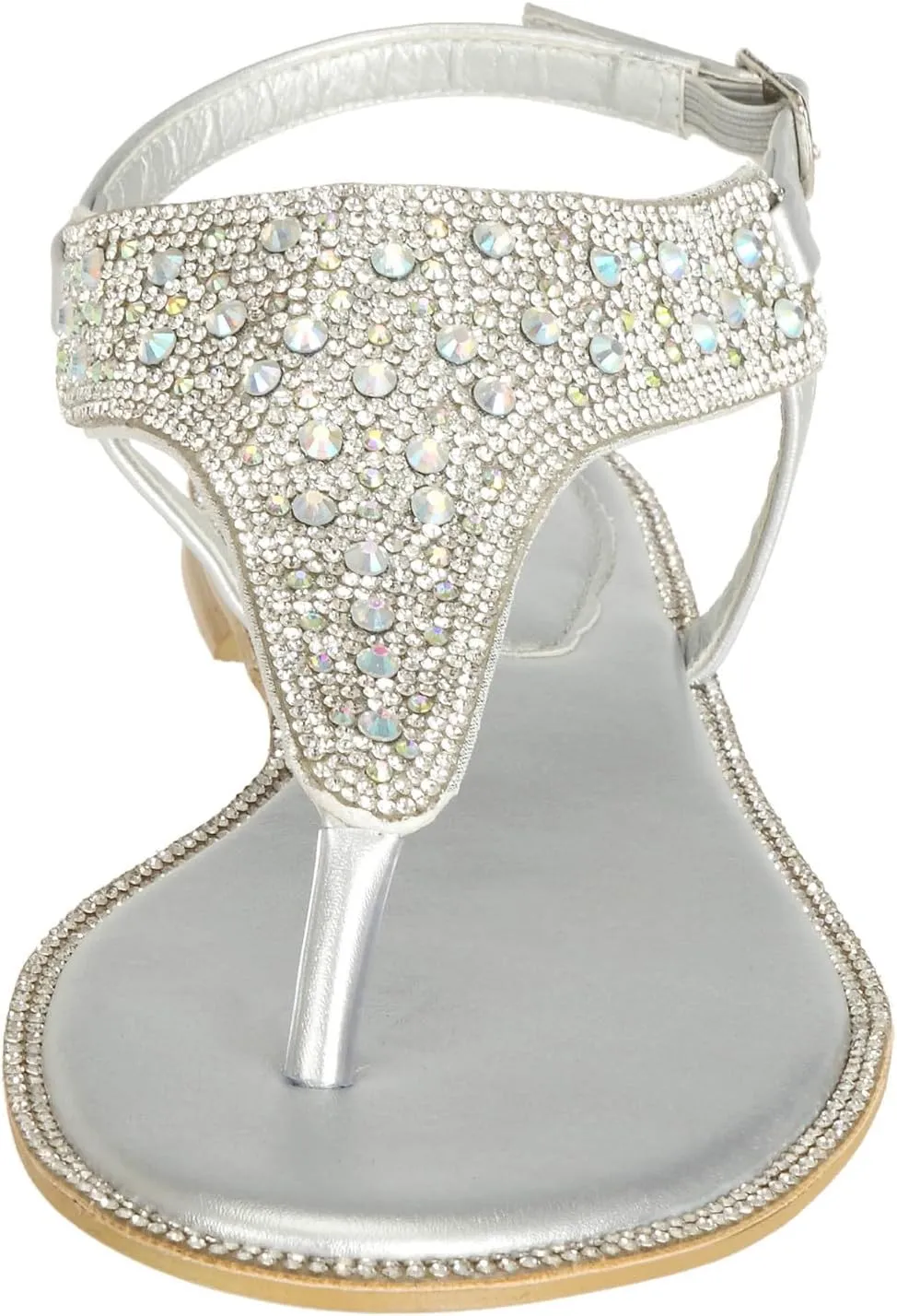 SheSole Women's Silver Thong Sandals Dressy Summer Bling Rhinestone Flat Wedding Shoes