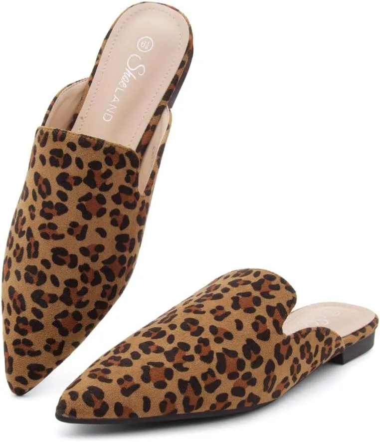 Shoe Land Cally Women's Mules, Pointed Toe Backless Loafer Shoes, Comfortable Flats, Slip-On Slides, Casual Flat Mule for Party, Office, Daily Wear, and Business